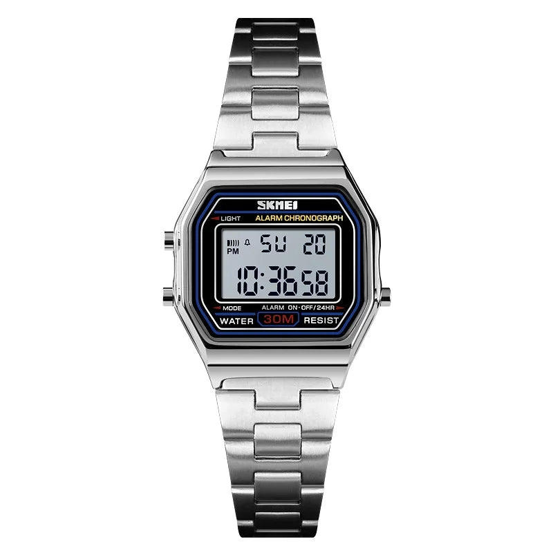SKMEI 1415 Luxury Retro Digital Sports Watch for Women Stainless Steel Electron Waterproof Wristwatches Girl Clock Reloj Hombre
