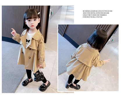 England Style Spring Autumn Cotton Girl Toddler Trench kids Windbreaker Fashion Little Girl Double Breasted Jacket Outfits