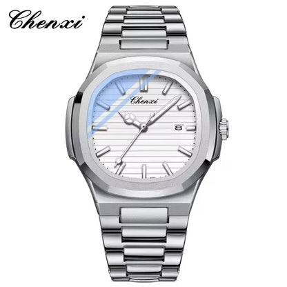 CHENXI 8222 Fashion Couple Quartz Watch Waterproof Night Light Date Stainless Steel Strap Casual Date Men's and Women's Watch