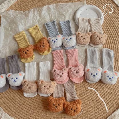 Korean Cartoon Bear Baby Sock Cute Middle Tube Boys Girls Sock Soft Infant Toddler Sokken Solid Color Newborn Sox
