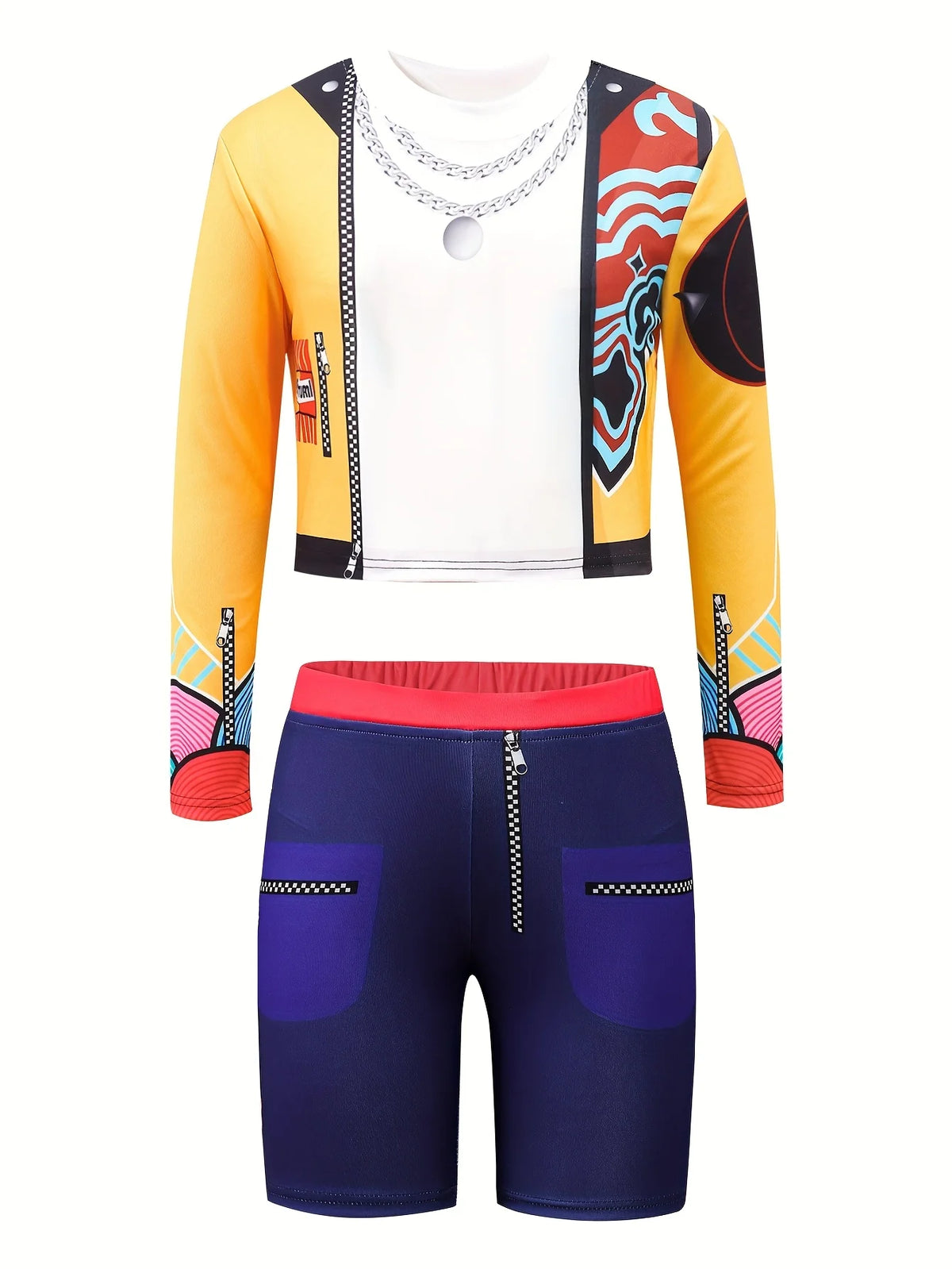 Girls' Casual Outfit: Long-Sleeved Top + Tight Shorts Two-Piece Set with Cartoon Print, Fashionable and Versatile, Suitable for Girls Aged 4-11, for Home and Outings
