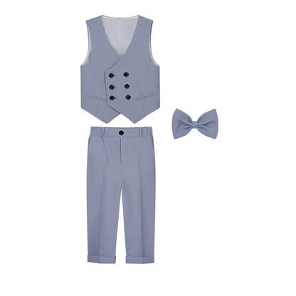 Teenager Kids Beige WaistCoat Shirt Pants Bowtie Tuxedo Dress Boys Vest Suit For Wedding Children Host Photograph Party Costume