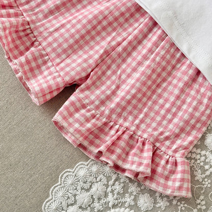 0-3Y Toddler Infant Kid Baby Girl Clothes Sets Soft Short Sleeve T-Shirt Heart Shaped Sticker Tops Striped Shorts