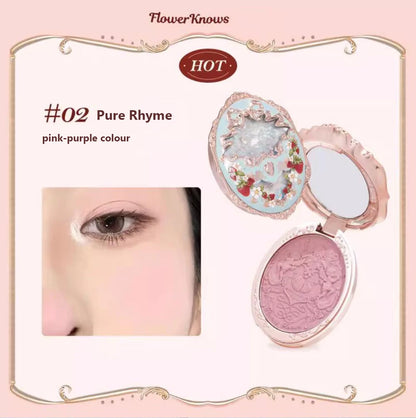 Flower Knows Strawberry Rococo Embossed Blush Fine Powder Makeup Smooth Long Lasting Blusher Waterproof Blush Maquiagem