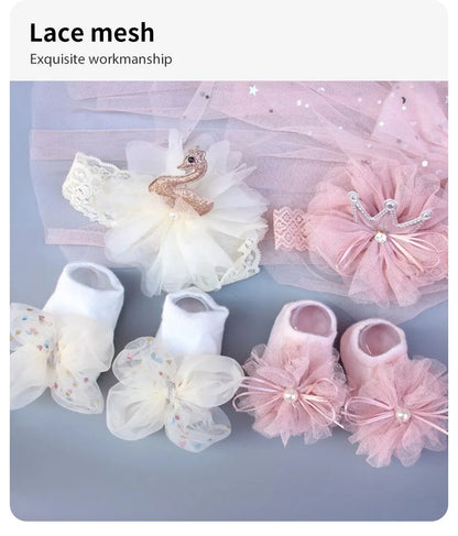 2 Pcs/Set Crown Baby Headband Socks Lace Bows Newborn Infant Girl Socks Hairband Set Kids Hair Accessories