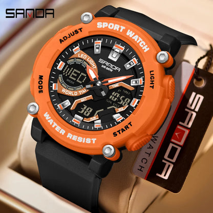 SANDA Outdoor Men's Electronic Wristwatch Large Dial Multifunctional Waterproof Luminous Alarm Military Sports Watch