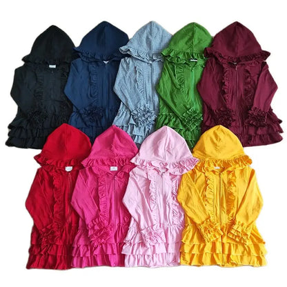 Fashion Outerwear Baby Girl Coat Ruffle Long Sleeve Hoodie Cotton Zipper Sweatshirt Children Clothes Infant Colorful Clothing