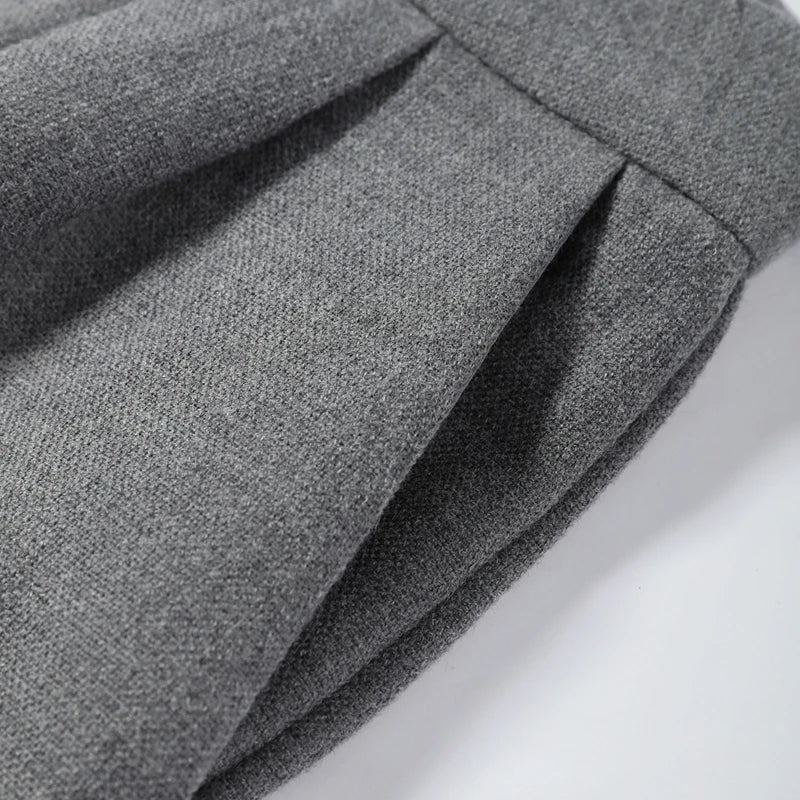 Casual Solid Woolen Top Pants Set Women Puff Full Sleeve Closed Waist Blouse Straight Trousers Sets 2026 Autumn Winter Lady Suit