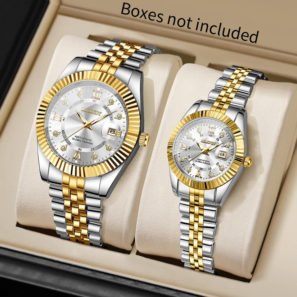 2PCS Fashion Couple's Watches Set Luxury Rhinestone Roma Dial Women Quartz Watch Men Calendar Business Wristwatches（Without Box）