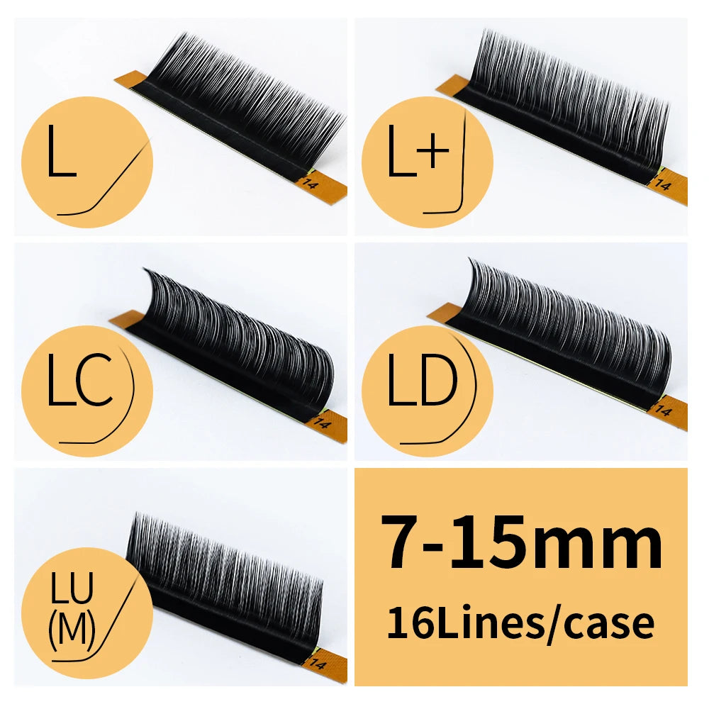 GLAMLASH L+/LC/LD/LU(M)/N Curl 7~15mm MIX 16rows/Case Mink Eyelash Extension Individual Lashes Soft False Eyelashes