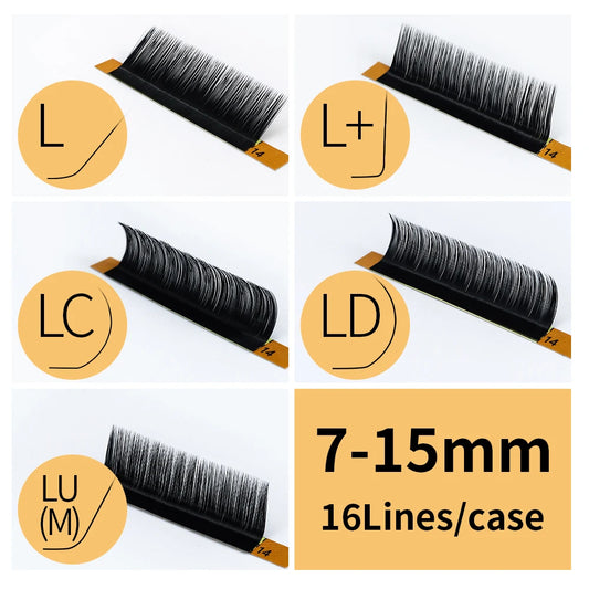 GLAMLASH L+/LC/LD/LU(M)/N Curl 7~15mm MIX 16rows/Case Mink Eyelash Extension Individual Lashes Soft False Eyelashes