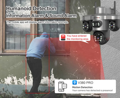 LS VISION Wireless WiFi Solar Camera Three Lens Three Screen 4G Sim Card Solar Cam Human Detection Outdoor Solar Surveillance