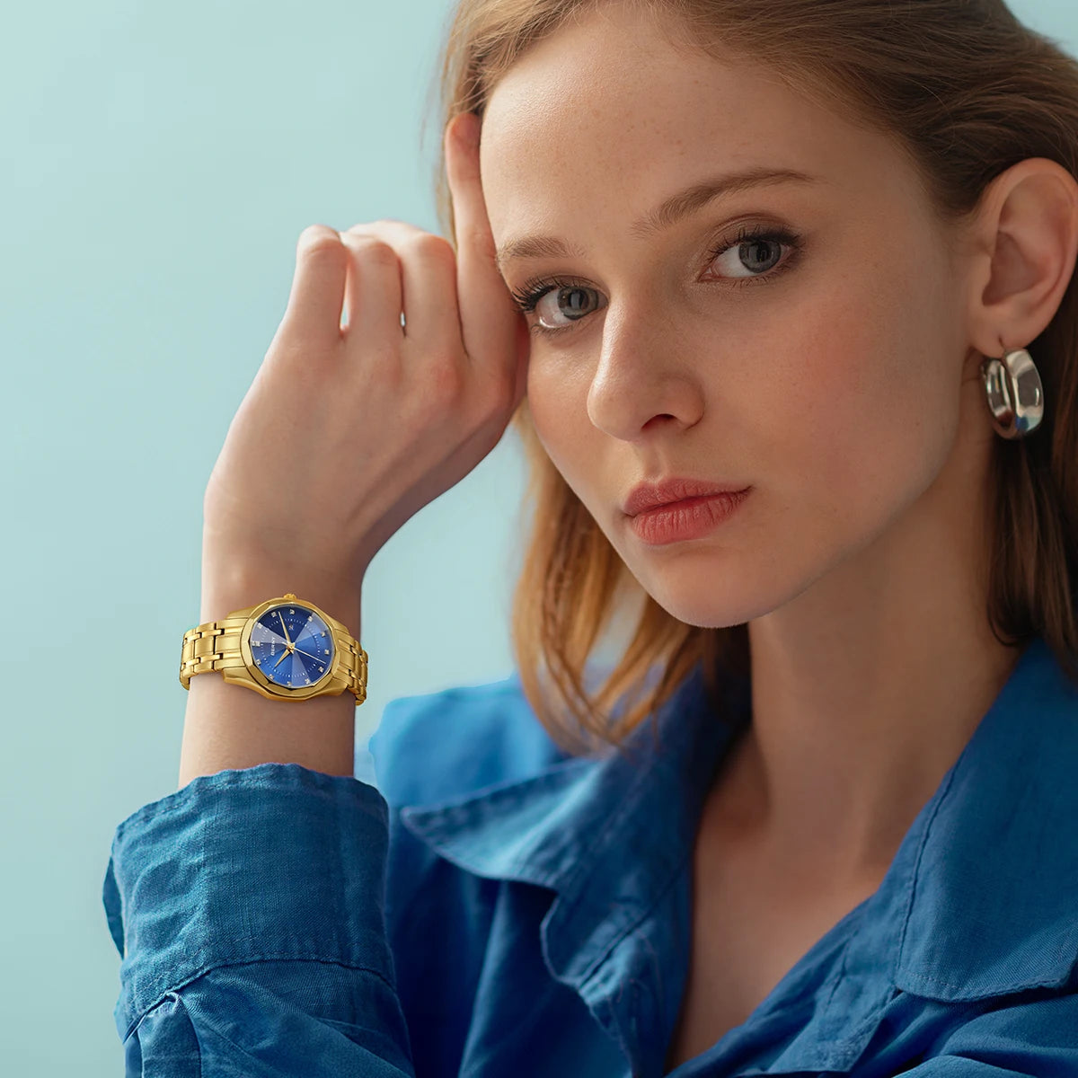 BERNY Golden Watch for Women Quartz Luxury Diamond Shape Lens Ladies Wristwatch Waterproof Stainless Steel Fashion Women Watch
