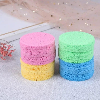 10pcs Natural Wood Sponge Compress Cosmetic Puff Facial Washing Sponge Face Care Cleansing Makeup Remover Tools