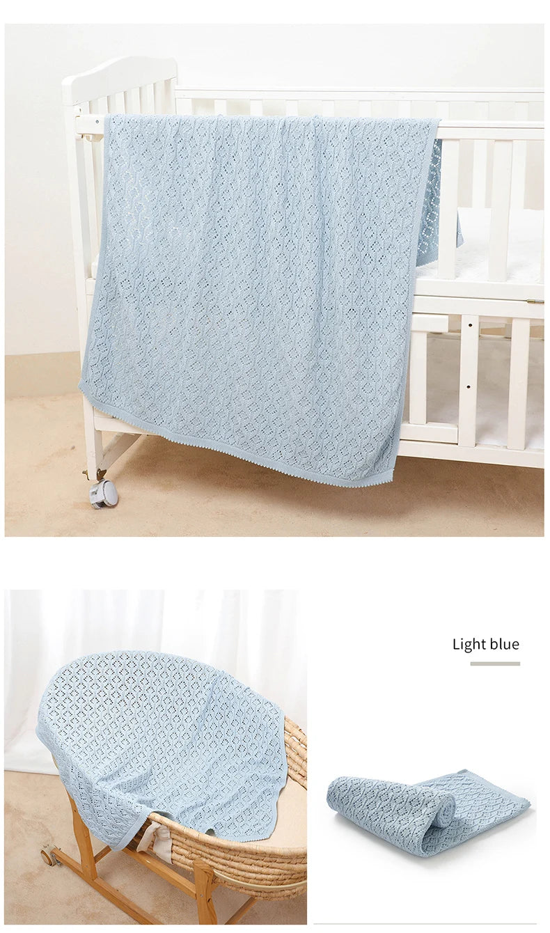 Cotton Baby Blanket Knit Infant Boy Girl Bedding Quilt 90*70CM Solid Toddler Stroller Swaddle Super Soft Plaid Fashion Hollow Ou