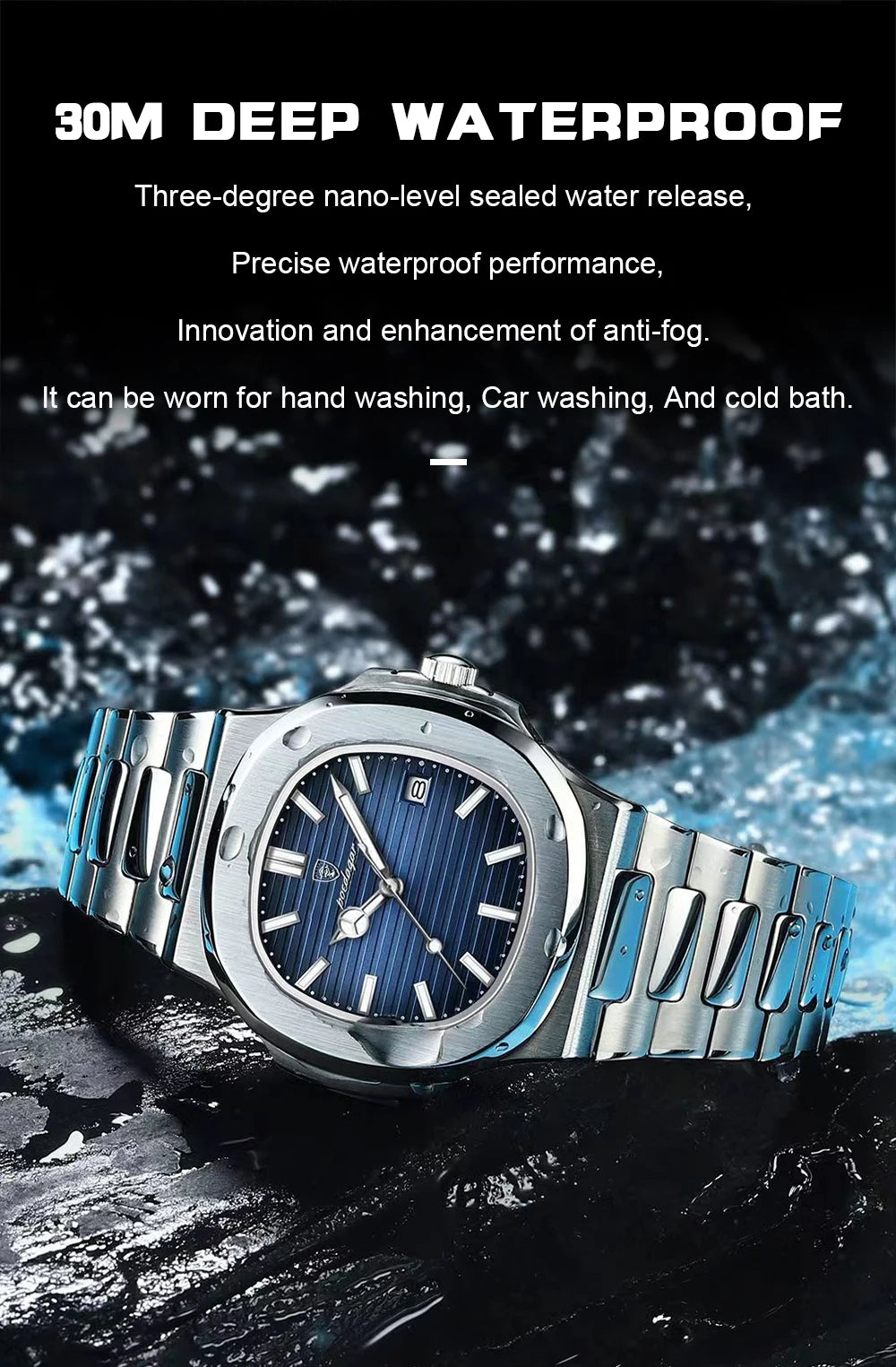 POEDAGAR Luxury Watch For Man Waterproof Luminous Date Men Wristwatch Square Stainless Steel Business Men's Quartz Watches Reloj