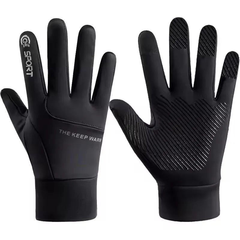 Men Winter Outdoor Warm Full Finger Gloves Waterproof Anti-Slip Touch Screen Compatible Cycling Sports Gloves Thickened Warm