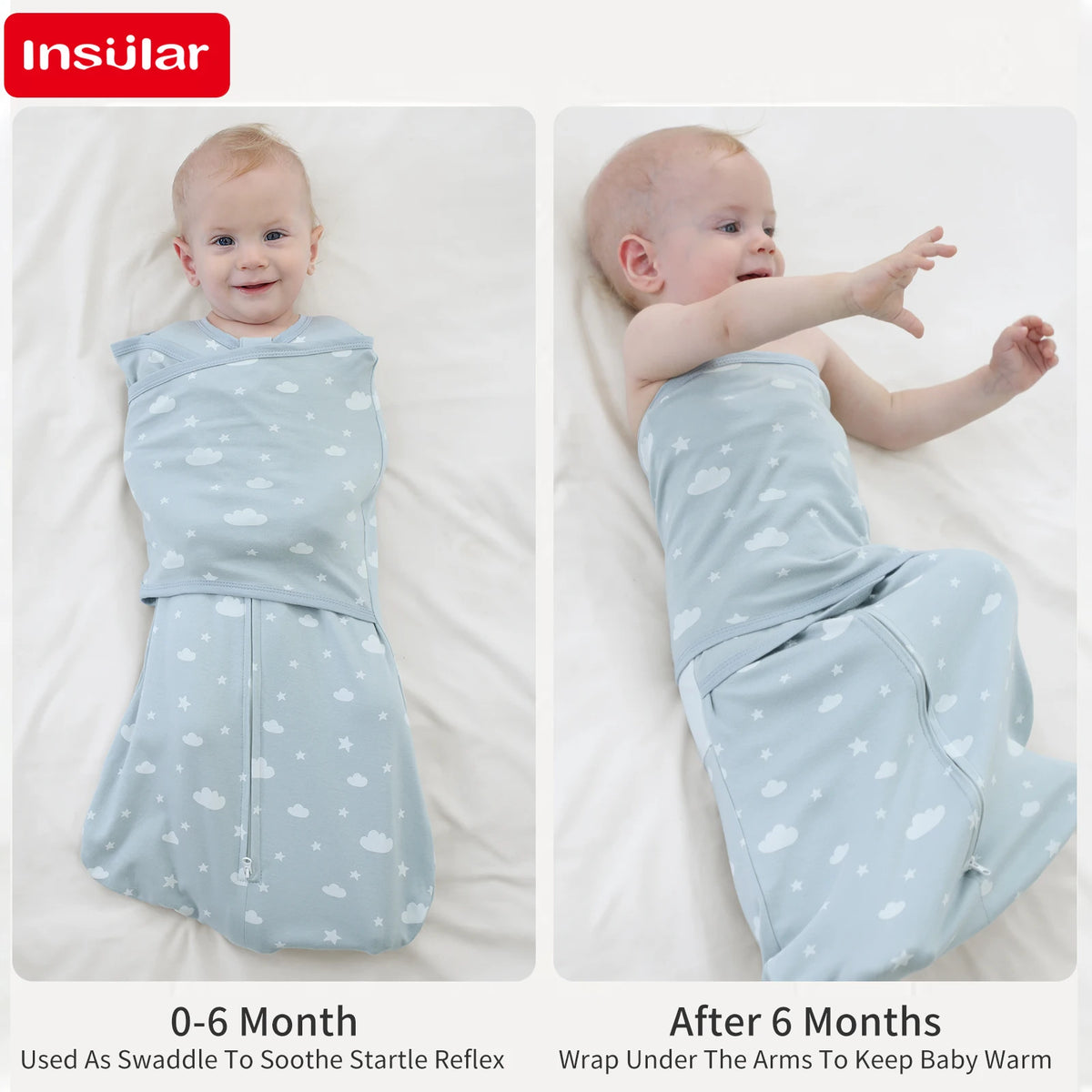 INSULAR Baby 100% Cotton Swaddling Cloth With Caps Envelope Type Newborn Cartoon Envelope Anti-Startle Adjustable Bedding Item