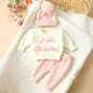 Ylsteed 3 Pcs Set Knitting Newborn Boy Photography Clothes "Just Arrived" Embroidery Khaki Baby Outfits Sweater Baby Shower Gift