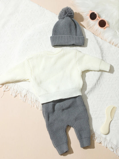 Ylsteed 3 Pcs Set Knitting Newborn Boy Photography Clothes "Just Arrived" Embroidery Khaki Baby Outfits Sweater Baby Shower Gift