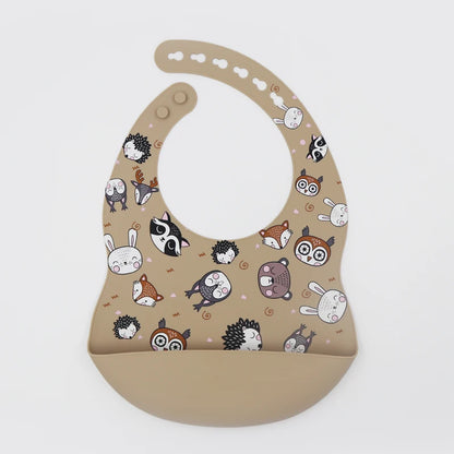 Customize Cartoon Animal Silicone Baby Bib with Name & Pattern Food-Grade Solid Feeding Bib DZ31