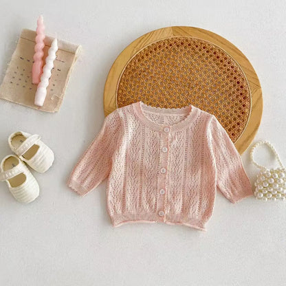 Korean-style Baby Girls' Top - Sweet, Breathable, Soft, and Pure-Color Cardigan