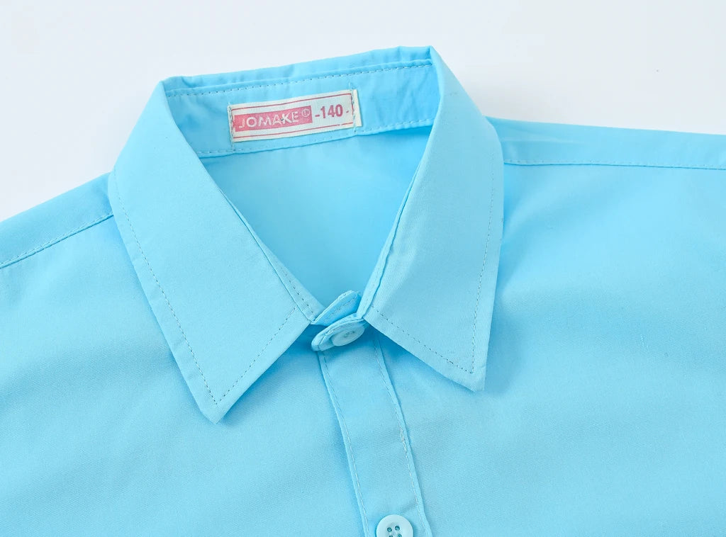 Children's Shirt in the Spring and Autumn New Boys and Girls Suit Collar Shirt Children's Pure Color Long Sleeve Shirt