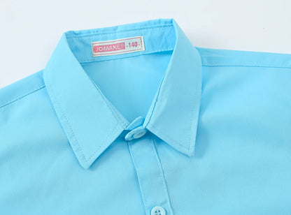 Children's Shirt in the Spring and Autumn New Boys and Girls Suit Collar Shirt Children's Pure Color Long Sleeve Shirt