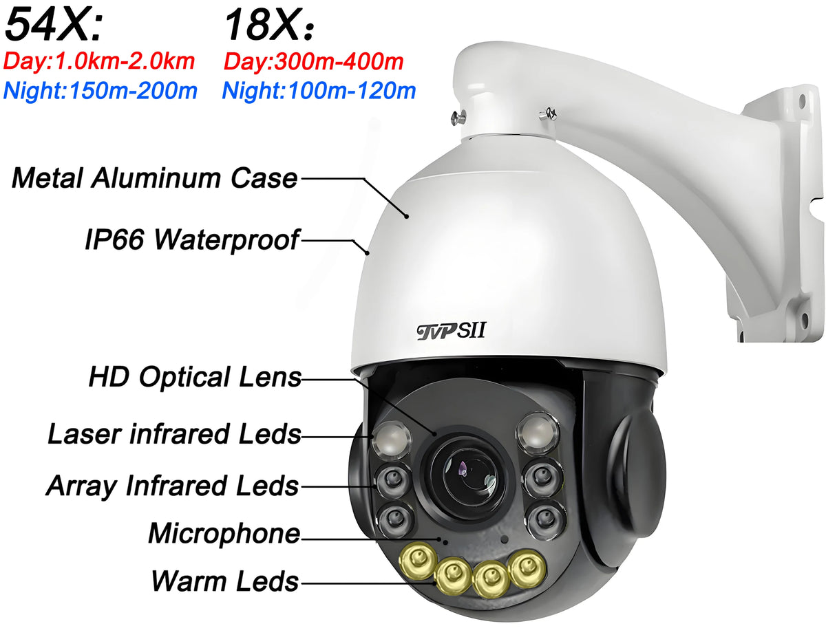 Metal Full Color Laser Infrared Auto Tracking Cruise 8MP 4K 30fps 90X Optical Zoom 360° Audio Onvif POE Speed Dome PTZ IP Camera