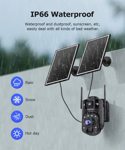 SHIWOJIA 60X ZOOM Solar Camera 4G 10MP AOV 24/7 Video Recording Dual Lens 360° 14W Solar Panel Security WIFI Camera PIR Monitor