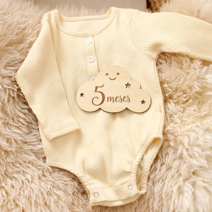 Spanish Alphabet Baby  Wooden Milestone Number Month Memorial Cards Items Cute Cloud Shape Newborn Photography Accessories Props