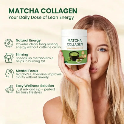 Matcha Collagen Powder with Marine Collagen Organic Green Tea Drink Mix Daily Beauty Wellness Support Gluten Free 30 Servings