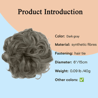 Dark Gray Big Hairpiece Scrunchy Updo Bridal Hairstyle Curly Synthetic Messy Bun