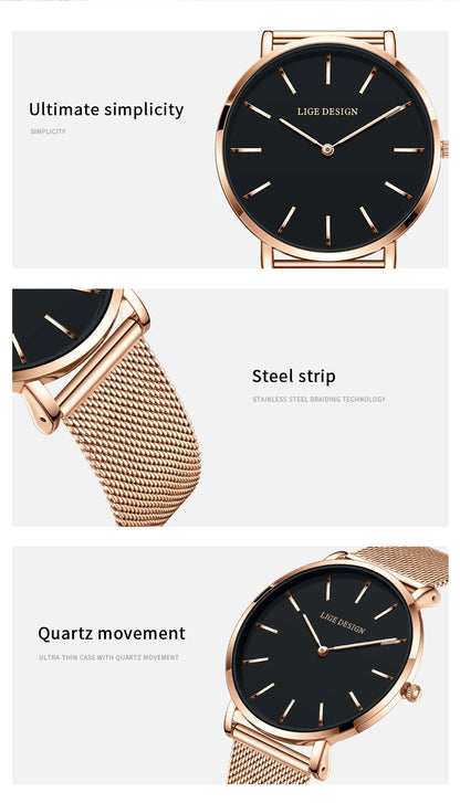Reloj LIGE 2025 TOP Elegant Women's Watch Fashion Simple Ladies Watch Dress Gift Quartz Waterproof Watch for Women montre femme