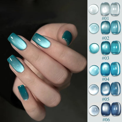 1-21pcs ZH Popular Blue Ink Cat's Eye Gel Nail Polish Spring Summer Fashionable Color Flash Glass Beads Cat's Eye Nail Salon
