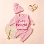 Ylsteed 3 Pcs Set Knitting Newborn Boy Photography Clothes "Just Arrived" Embroidery Khaki Baby Outfits Sweater Baby Shower Gift