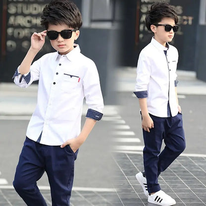 Kids Boys Shirts Spring Fashion Preppy Style Polka Dot Accent Long Sleeve Top Soft Breathable Cotton for School Daily Wear 3-12Y