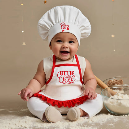 Ylsteed 2 Pcs Set Cute Baby Chef Apron and Hat Infant Kids White Cook Costume Photography Prop Newborn Hat Apron-HD