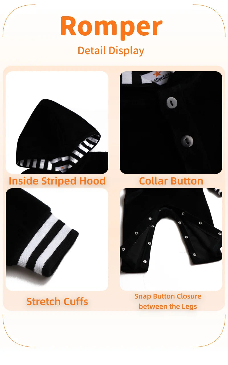 AA-Velour Hooded Set Tired Dress with Hooded Lining Striped Shirt and baby Footie Romper Ribbed Family Clothing Dress for Girls