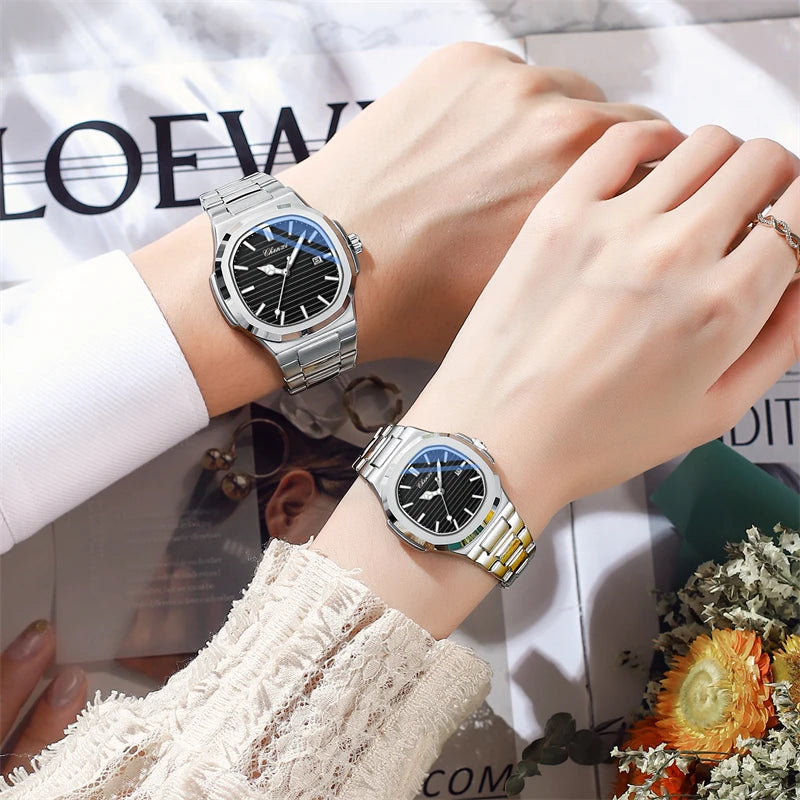 CHENXI 8222 Fashion Couple Quartz Watch Waterproof Night Light Date Stainless Steel Strap Casual Date Men's and Women's Watch