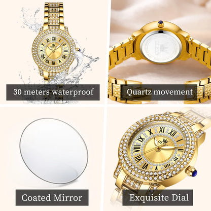 OLEVS 9943 Luxury Diamond Watch for Women Starry Sky Dial Elegant Stainless Steel Waterproof Luminous Quartz Wristwatch Ladies