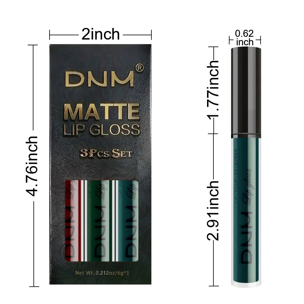 DNM 3PCS Liquid Lipstick Sets Waterproof Matte Black Blue Purple Blue Sexy Lip Gloss Long Lasting Nude Lip Tint Stain Makeup Kit