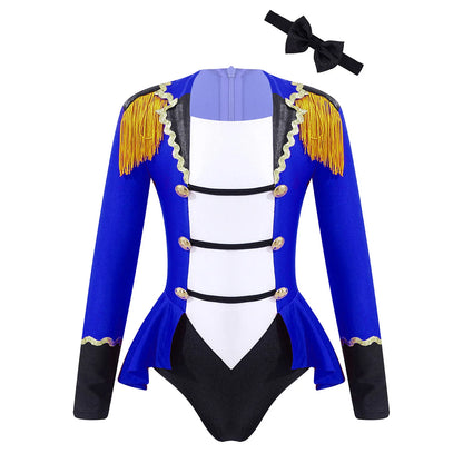 Childrens Showman Bodysuit Tassel Leotard Circus Ringmaster Cosplay Costumes Kids Girls Carnival Party Performance Jumpsuit