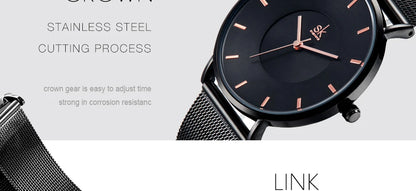 Shengke Fashion Black Watch for Women Classic Relogio Feminino Quartz Ladies Watch Woman Adjustable Mesh Strap Montre Femme