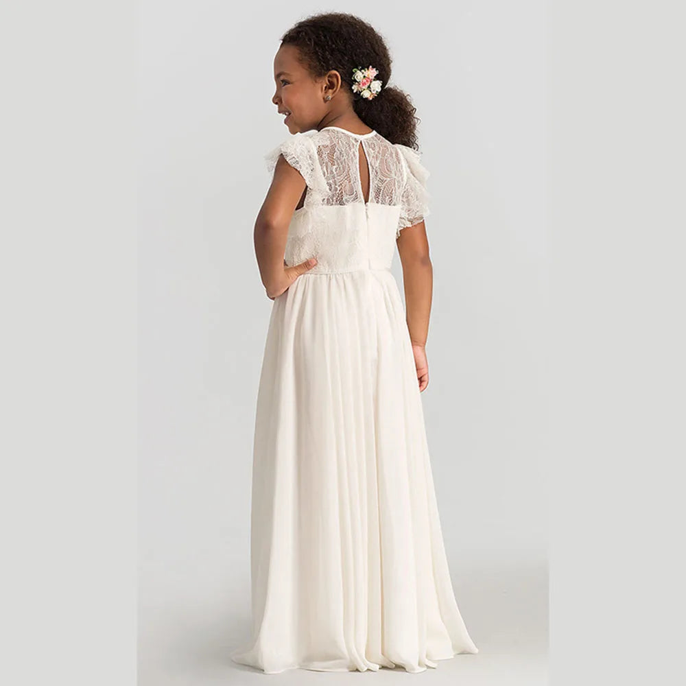 HETISO Chiffon Flower Girl Dresses Hollow Lace Kids Weddings Performance Party Pageant Gowns Junior Bridesmaid Dress 4-13 Years