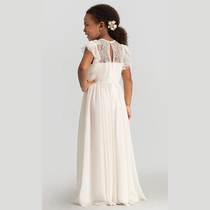 HETISO Chiffon Flower Girl Dresses Hollow Lace Kids Weddings Performance Party Pageant Gowns Junior Bridesmaid Dress 4-13 Years