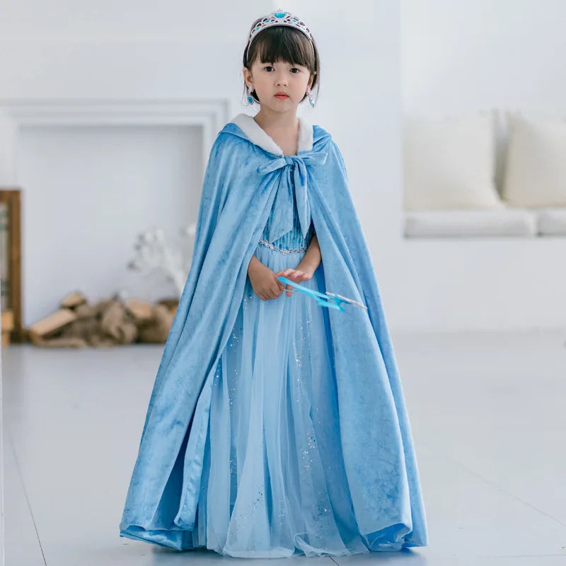 Elsa Cosplay Costume Kids Layers Deluxe Ball Gown Princess Dresses Aurora Christmas Wedding Evening Dress Girls Princess Dresses