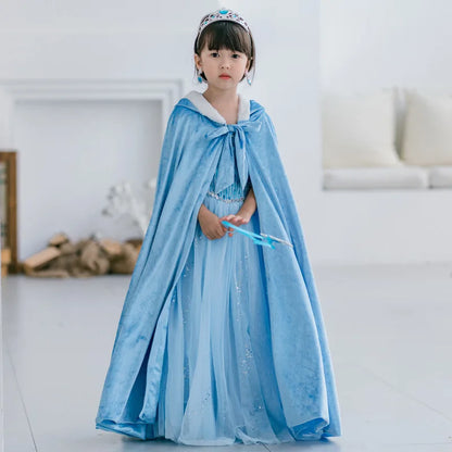 Elsa Cosplay Costume Kids Layers Deluxe Ball Gown Princess Dresses Aurora Christmas Wedding Evening Dress Girls Princess Dresses