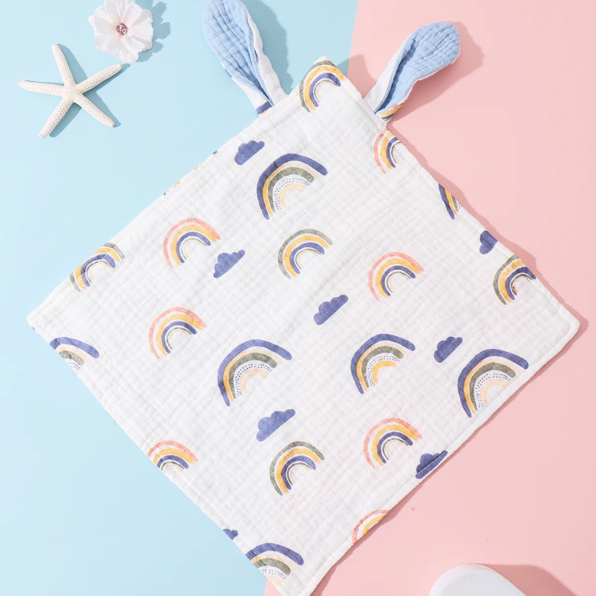 Newborn Baby Cotton Mulsin Comforter Carton Rabbit Ear Double Guaze Soothe Appease Towel for Toddlers Bibs Burp Cloths Infant