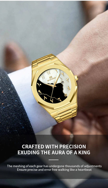 Top Brand Men Watch Marble Dial 42mm Arabic Scale Clock Silver Stainless Steel Quartz Movement Sports Business Wristatch for Men